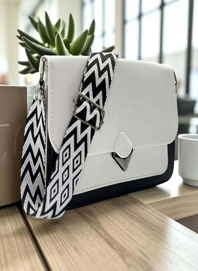 YATEE Stylish Crossbody Sling Bag for women & Girls - Premium PU Leather Shoulder Purse with Adjustable Strap, Black & White Geometric Design, Casual shoulder Bag for Office, Travel & Daily Use. - Image 5